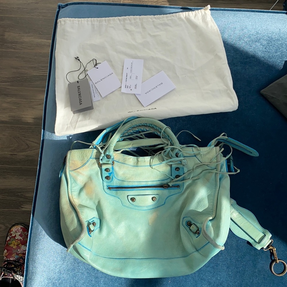 Balenciaga blue city bag with dust bag and tags